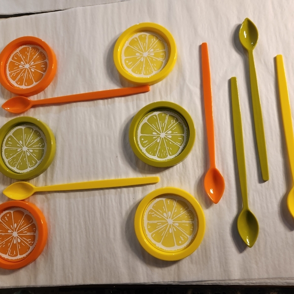 Retro 1969 Fruit and Frappe Summer Coasters and Stirrers Gift Set Made in USA - Picture 9 of 9